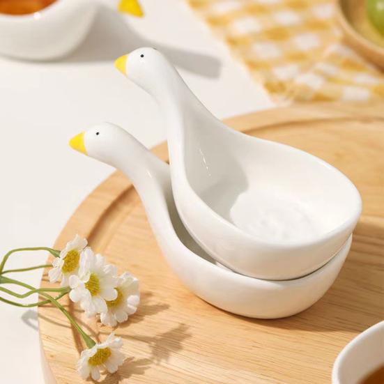Goose Ceramic Sauce Dish Set Cute Embossed Soy Sauce & Condiment Plates for Sushi Dumplings & Hot Pot Elegant Home Decor Practical Dipping Bowls