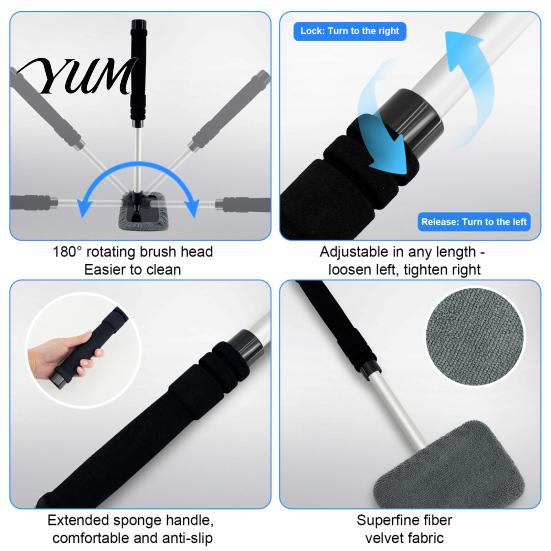 Rotating Head Glass Wiper Car Windshield Cleaner with Retractable Handle & Microfiber Pads, Auto Fog And Dust Removal Tool Cleaning for SUVs
