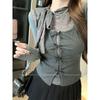Kumikumi Fashion Suit Elegant Strap Long-Sleeved T-shirt Female Autumn Slimming Easy Matching Sling Vest Two-Piece Set