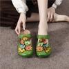 Johnature Retro Genuine Leather Colored Flower Round Toe Slippers Soft Soled Low Heel Comfortable Women's Slides