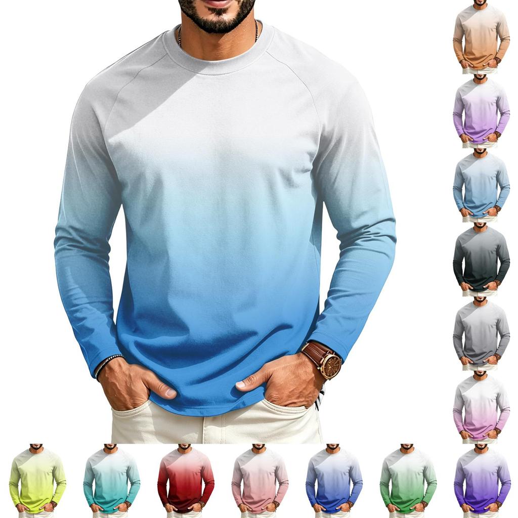 Men's Long Sleeve Raglan T-Shirt with Gradient Design for Casual Everyday Wear