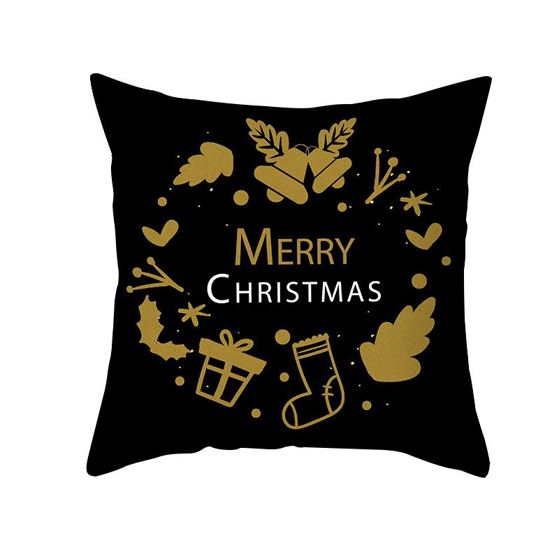 New Black Hot Stamping Christmas Pillow Cover Golden Elk Christmas Tree Sofa Cushion Cover Home