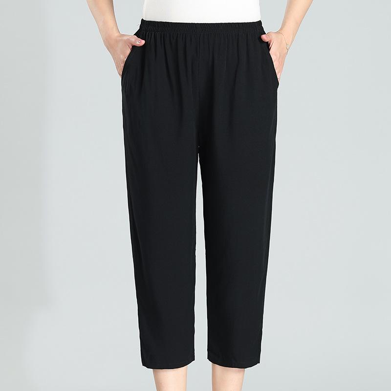 

Middle-aged and Elderly Women s Summer Elastic Waist Ice Silk Cropped Pants 4XL (recommended for 135-150 jin) чёрный