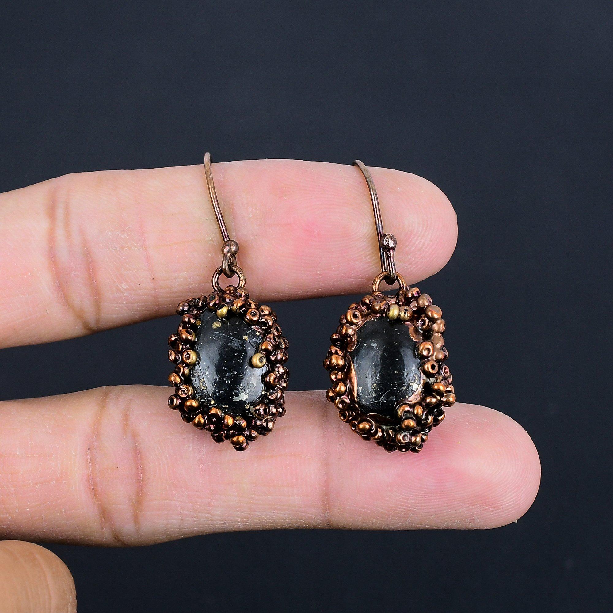 

Shungite Copper Electroformed Earrings, Handmade Gemstone Earrings Jewelry, Gifts For Wife Brand New Earrings 2.55 Inches