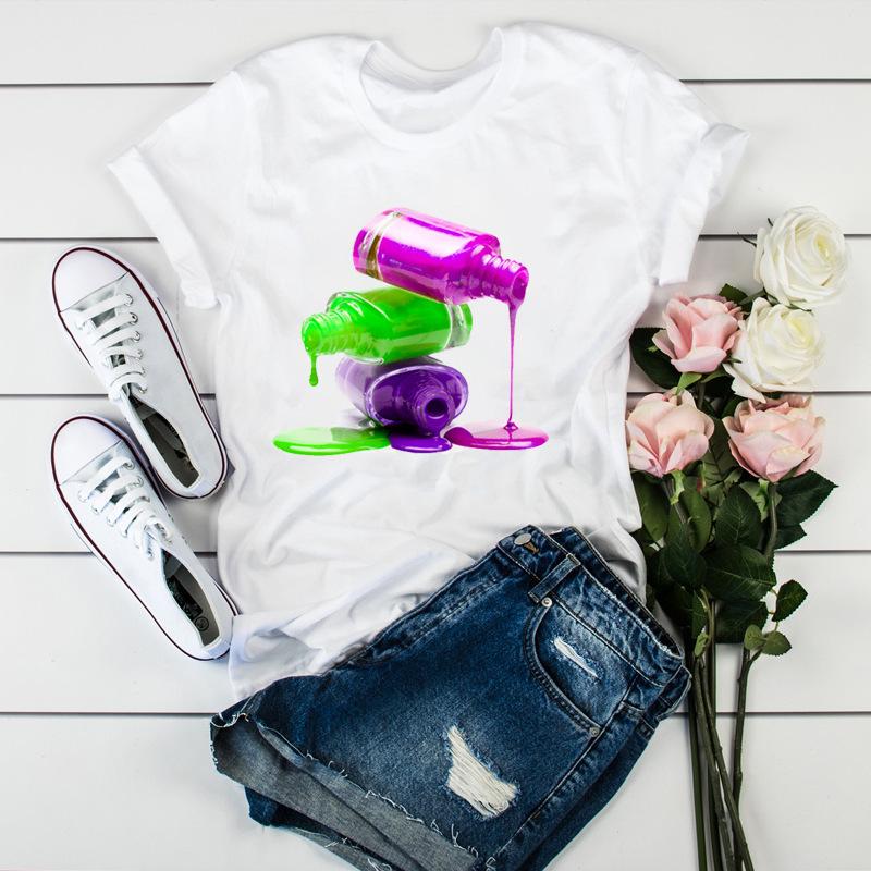 Women'S Fun Nail Polish, Pattern, Print Fashion Women'S T-Shirt Casual Top Ladies