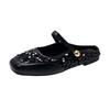 Spring New Style Flat Shoes Women's Square Head Shallow Mouth Glitter Set Foot Soft Sole Anti-slip Wear-resistant Slippers