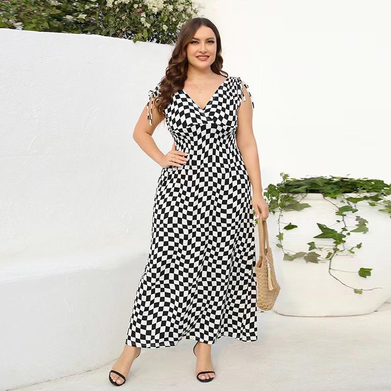 Aesthetic Vintage Loose Plus Size Sling Dress Women Fashion Casual Slim Polka Dot V Neck Dresses Female Design Sleeveless Off Shoulder Clothing Lady