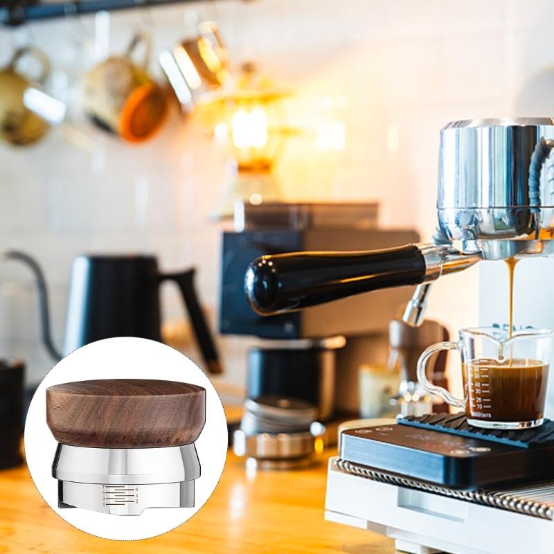 Professional 53MM Espresso Coffee Leveler Stainless Steel Construction Ergonomic Rosewood Grip Coffee Distributor Tool