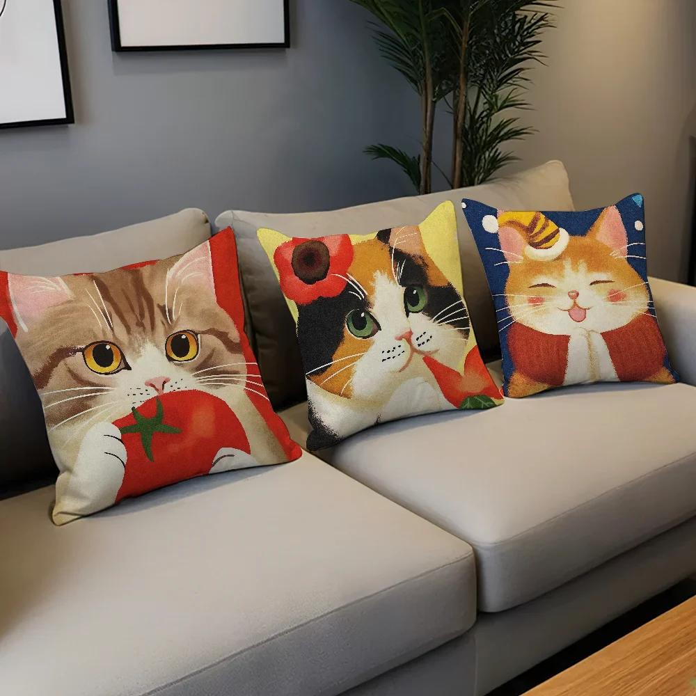 Cat Soft Pillow Case For Sofa Living Room Colorful Home Office Cartoon Decor Protective Cute Covers Kitten Without Pillow-Insert