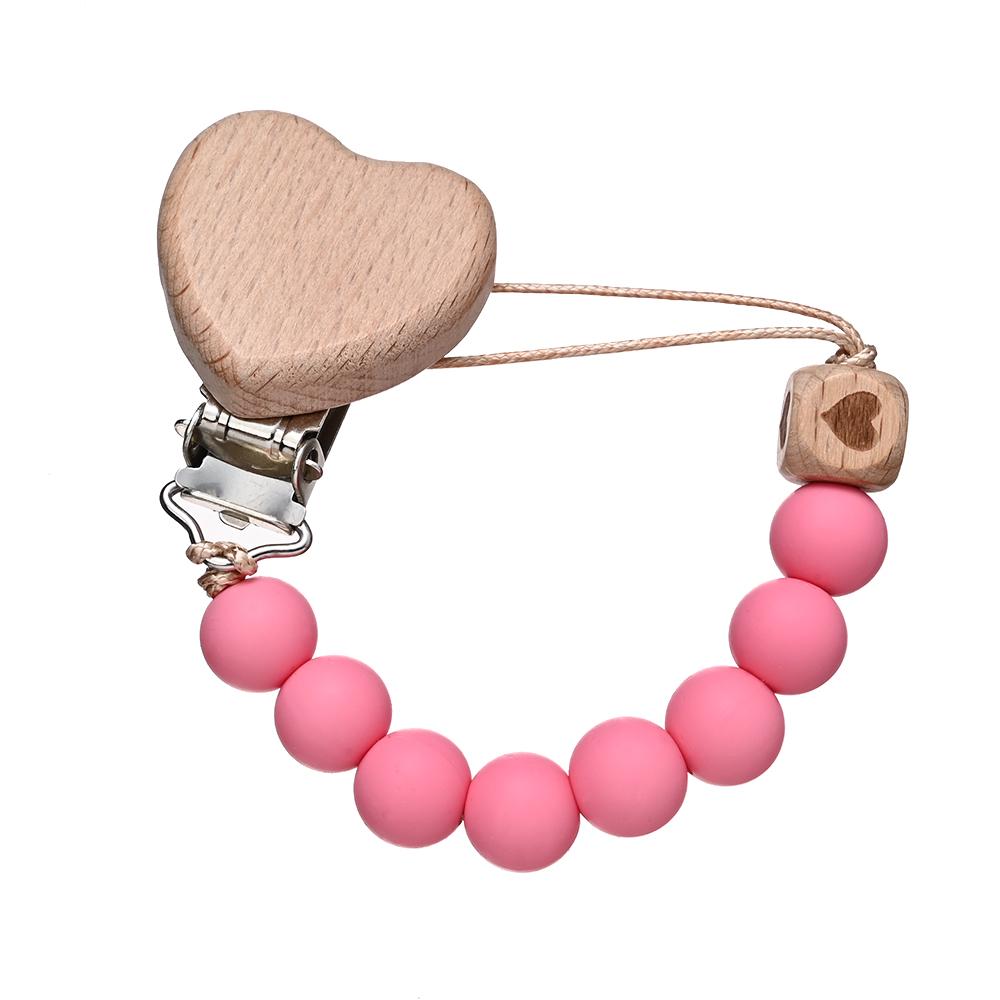 Pendant for Newborn Toys Gift New Beech Wooden Heart Beads Baby Pacifier Chain Clip Silicone Beads Dummy Nipple Holder Teether