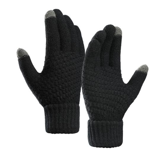 1 Pair Women Men Autumn Winter Knitting Gloves Solid Color Thickened Ribbed Cuffs Ridding Gloves Touch Screen Windproof Gloves