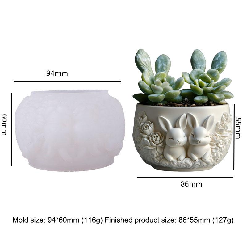 Lovely Bunny Flower Pattern Silicone Mold Candle Aromatherapy Cup Flower Pot Gypsum Mold DIY Craft Moulds Reusable Handmade Tool