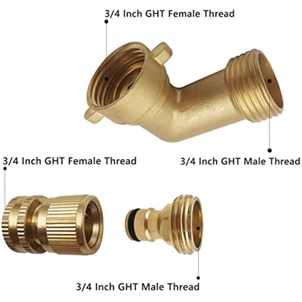 Solid Brass Garden Hose Adapter 3/4 Inch 90 Degree Elbow Connector and 3/4 Inch Hose Quick Connector