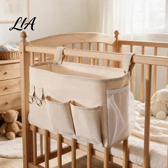Nursery Room Organization Baby Crib Bedside Organizer, Multi-partition Pockets Hanging Storage Bag, Durable Changing Table Polyester Side Caddy