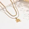 Gothic Style 18K Gold Plated Stainless Steel Double Layer Letter Pendant Necklace