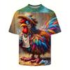 Summer Round Neck Colorful Rooster Graphic 3D Print Top Fashionable Casual Short Sleeved Men's T-shirts