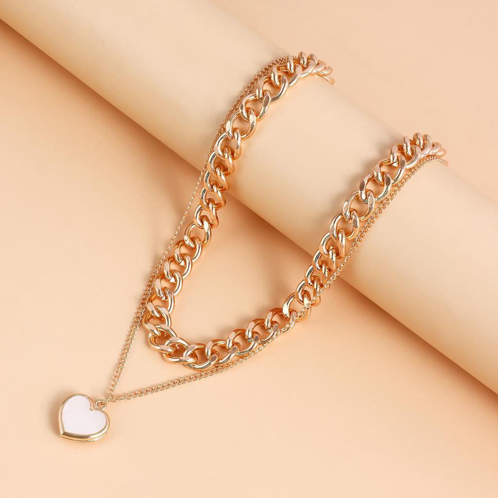 Foreign trade special jewelry punk double-layer love fritillary pendant necklace light luxury autumn and winter sweater chain new