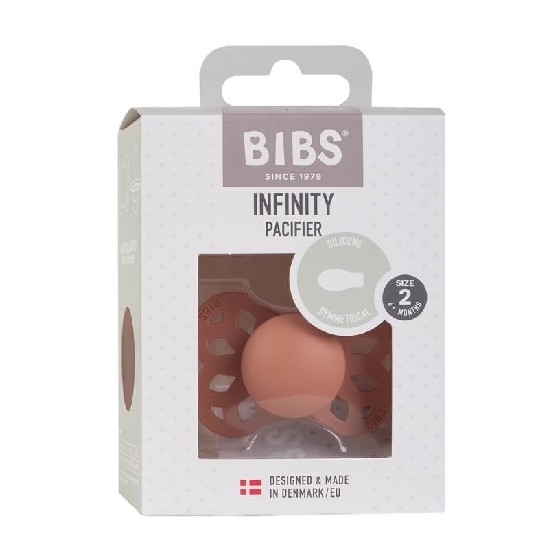 Symmetrical Silicone Pacifier Infinity M Peach 6M+, Bibs