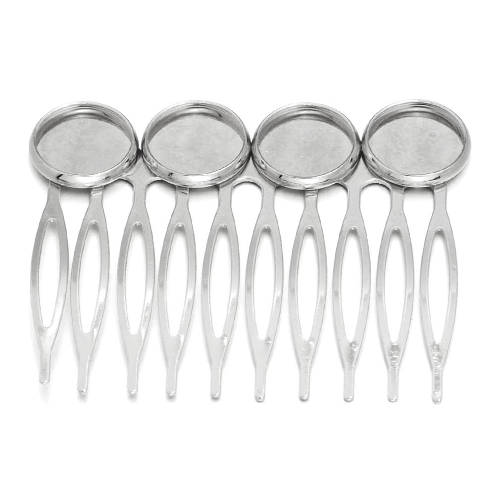 5-10pcs/lot 4/10 Teeth Metal Hair Comb Clips Hairpin Base Setting Round Cabochon Cameo For Jewelry Making DIY Hair Acessories