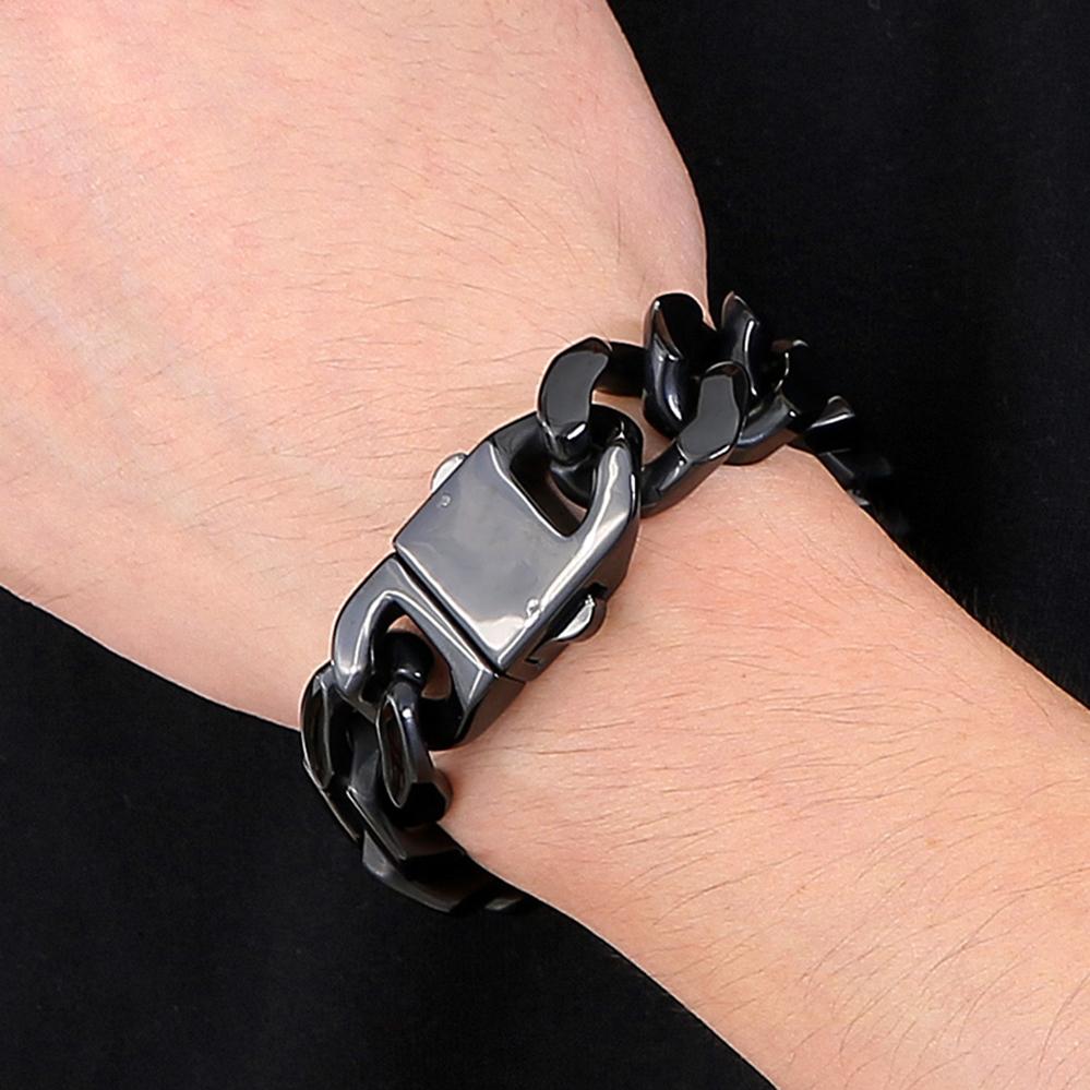 

Крутой кубинский мужской браслет с цепочкой из полированной нержавеющей стали, прочные хип-хоп украшения, подарки для мужчин, модный аксессуар оптом 21.5CM чёрный