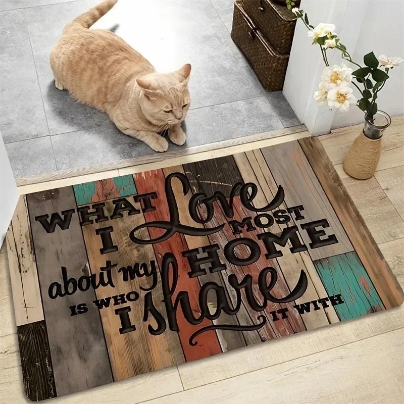 1PC Colorful Wooden Welcome Pattern Door Mats Kitchen Rug Non-Slip Pop Bathroom Rugs Bath Mat Carpet for Home Sink Laundry Decor