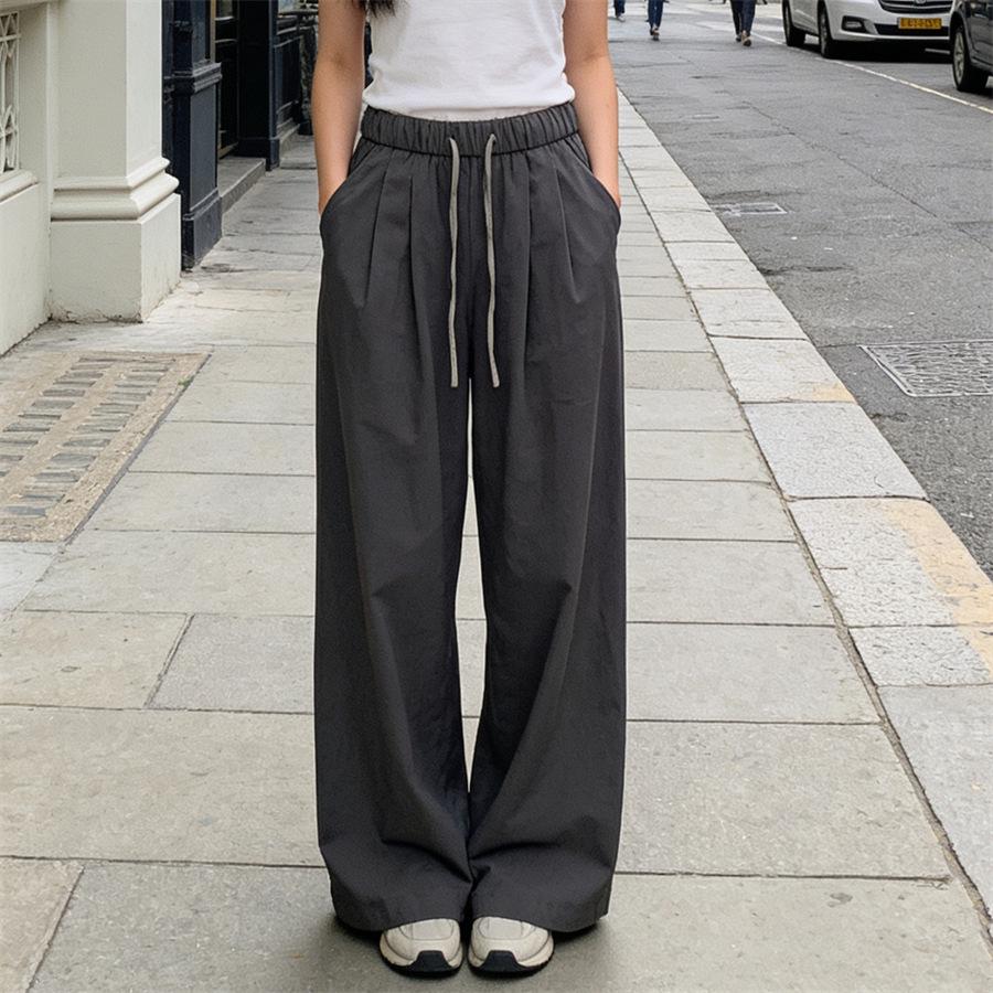 Women's Summer Yamo Wide-Leg White Pants: Casual, Loose-Fit, Milk Puff Texture