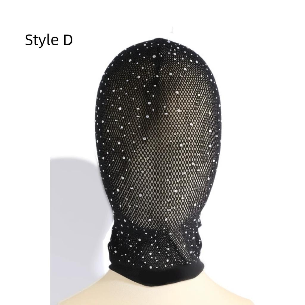 Women Sexy Black Lace Full Face Mask, Stretch Mesh Hood with Eye and Mouth Openings for Halloween Cosplay Party