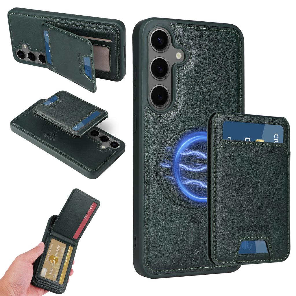 For Samsung Galaxy S24+ Magnetic Case BETOPNICE RFID Blocking Leather Phone Back Cover with Detachable Card Bag