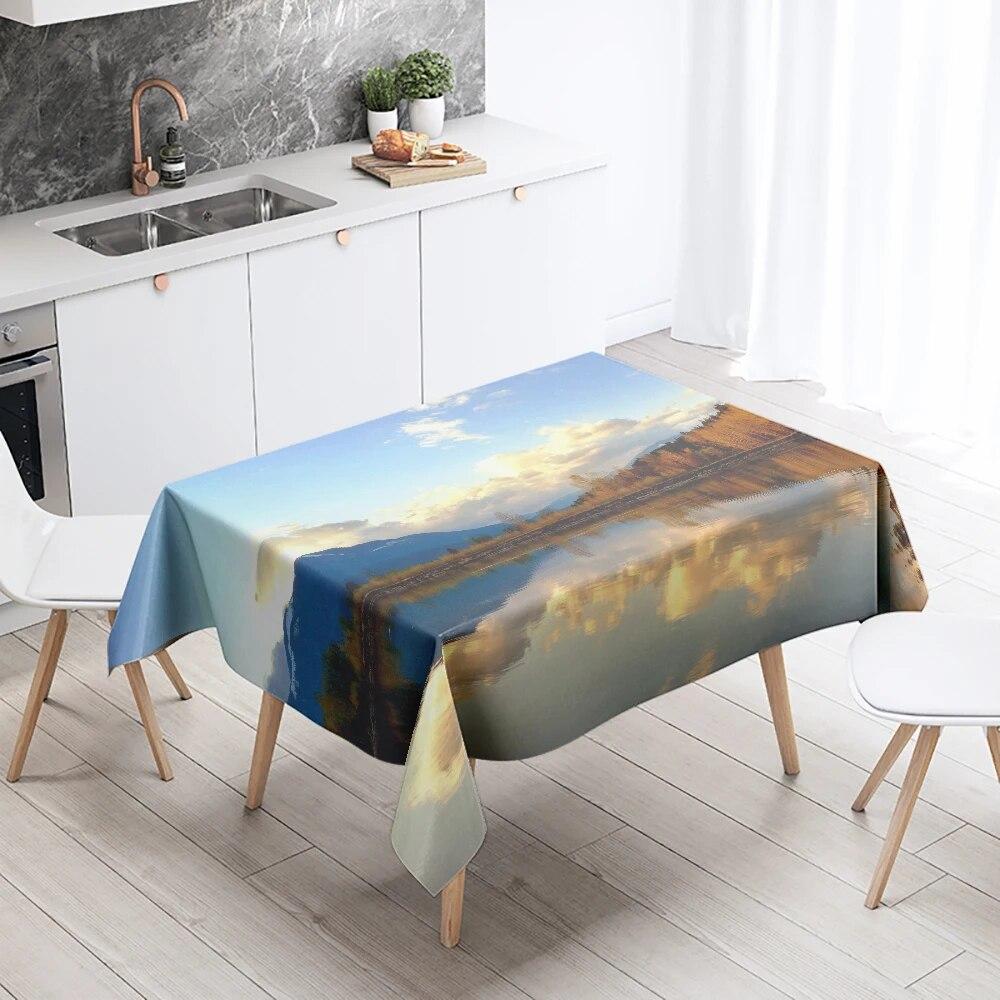 Tischdecke mit natürlicher Landschaft, Landschaft, Antifouling, wasserdicht, rechteckig, für Küche, Esstisch, Heimdekoration