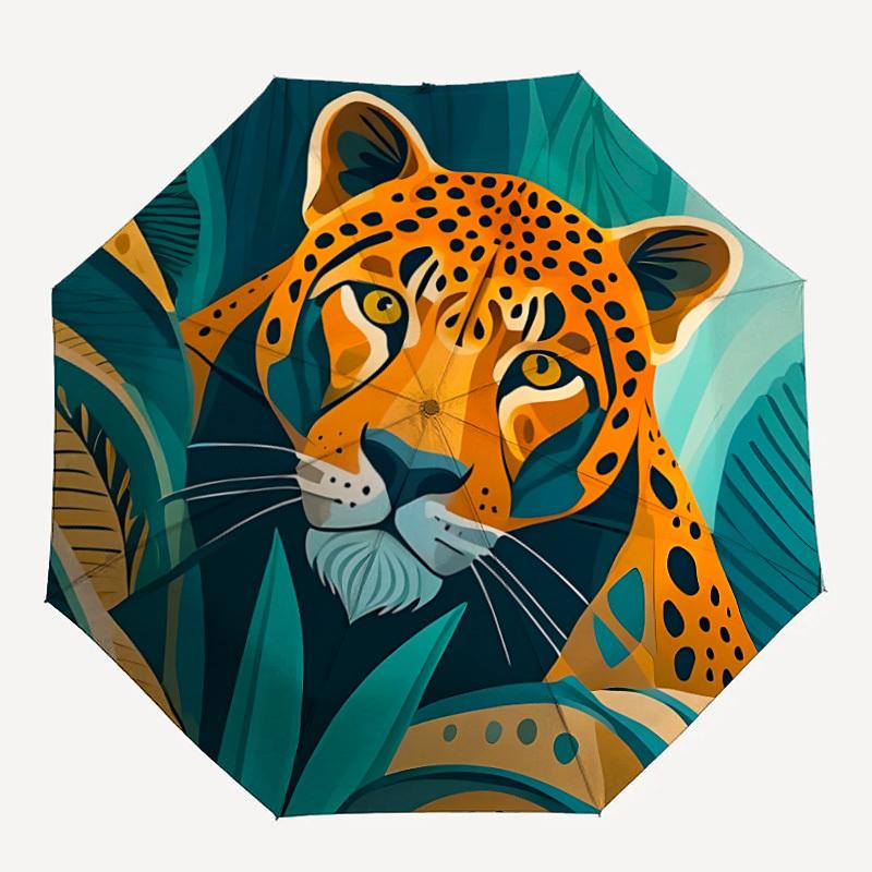 1pc JaguarAutomatic Open/close Folding Umbrella, Compact Portable Travel Umbrella, Perfect Birthday/Holiday, Cute Umbrella y036