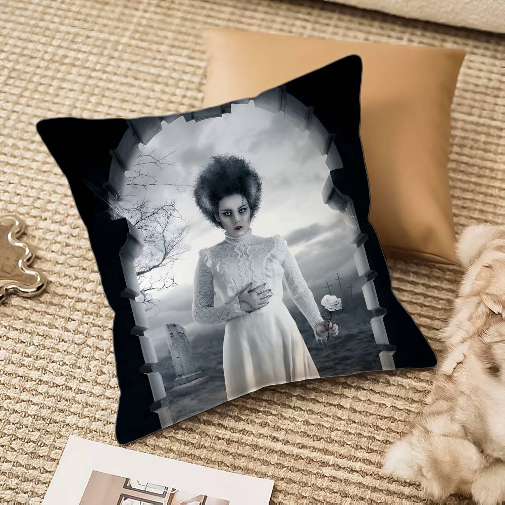 

Horrible Bride of F-Frankenstein Pillow Case Anti-dustmite Pillowcase Invisible zipper silky plush Sofa 12x12Inch