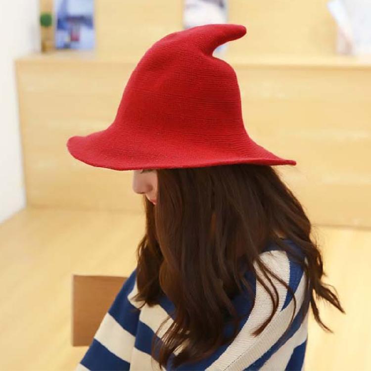 Women Witch Hat Wizard Hat Halloween Witch Pointed Hat Knitted Wool Cap Adult
