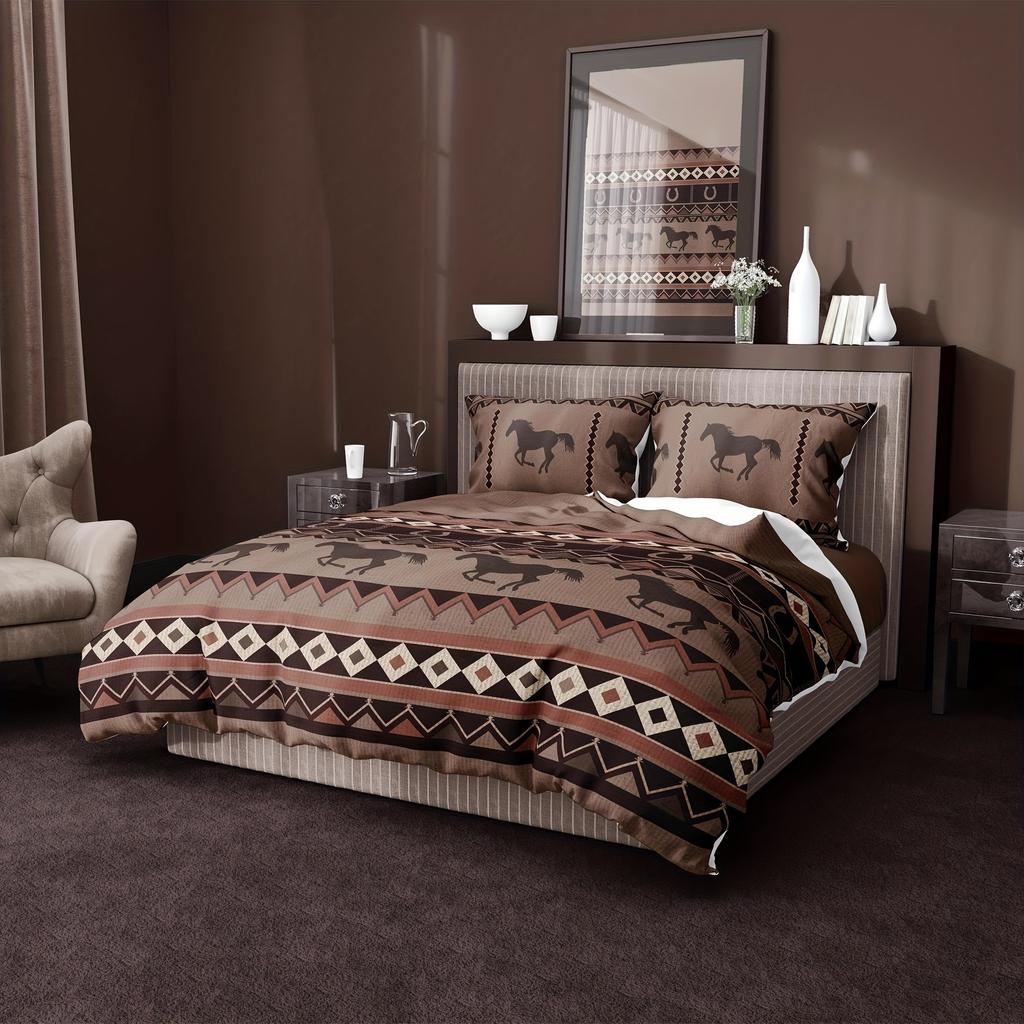 Western Country Wind Horse Printing Three-piece Quilt Cover Sheet Bedding Home Textiles