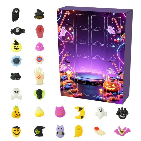 Halloween Desk Decorations Advent Calendar 2026, 24 Pcs Mini Squeeze Figures Countdown Calendar, Squishy Sensory Toys Slow Rising Stress Relief Toys,