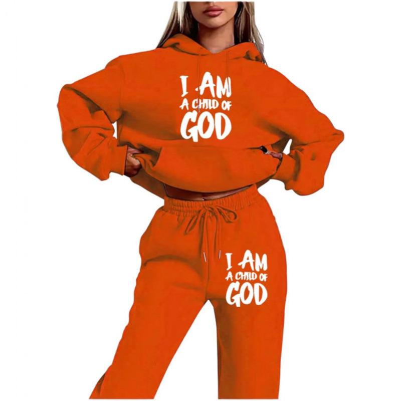 Trend Plus Size Fleece Sweater Sweatpants Set New Hooded Drawstring Printed Alphabet Sweater