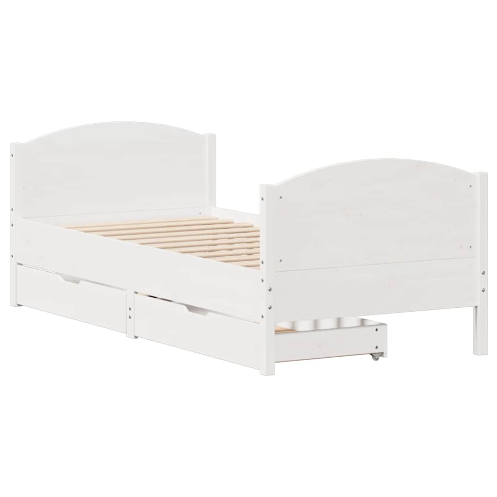 Vidaxl Bed Frame Without Mattress, White, 75X190 Cm, Solid Pine Wood