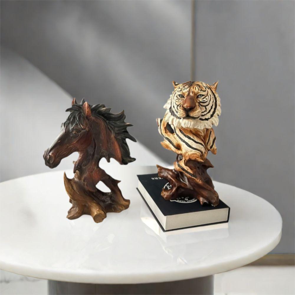 Luxury Simulation Animal Statue Retro Miniatures Figurine Sculpture Tiger Lion Head Ornament  Prop