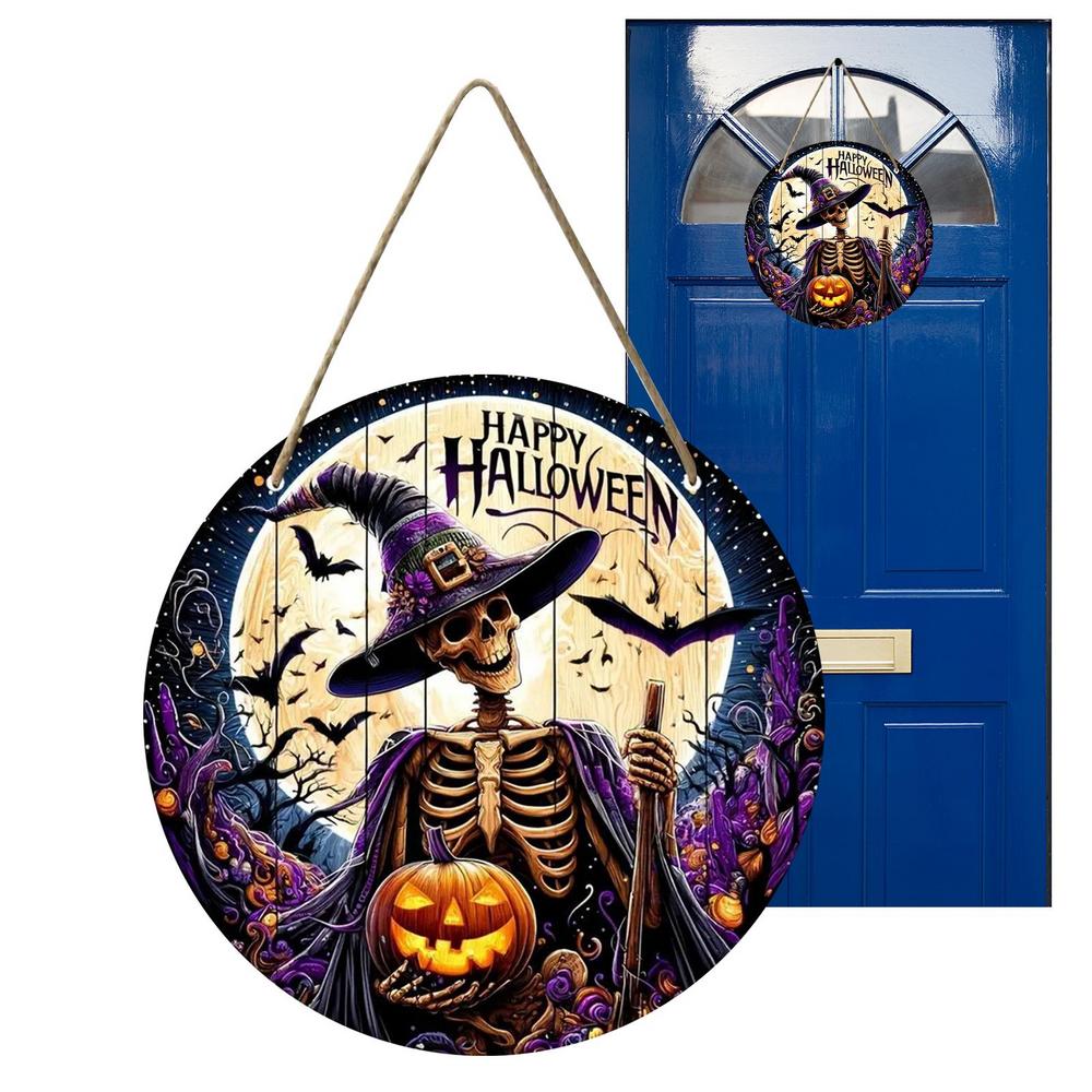 Halloween Witch Signs Pumpkin Porch Wooden Ornament Skull Decorative Signs Festive Home Ornament for Front Door Wall Window