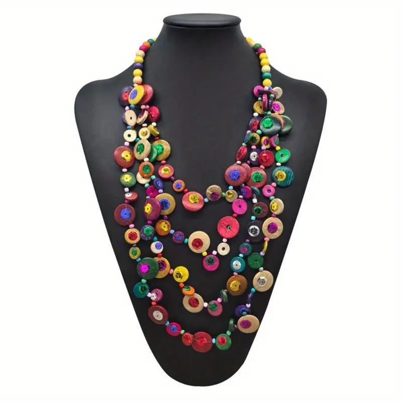 JMXD-Bohemian Ethnic Necklace Women's Black Wood Bead Chain Retro Personalized Long Necklace Handmade Jewelry Collar