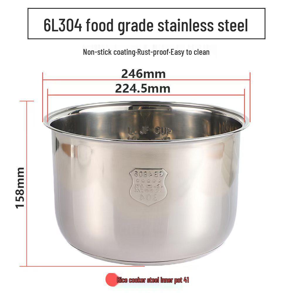 Pentola interna per cuociriso in acciaio inossidabile 304 per uso alimentare (2L/3L/4L/5L) - Addensato e Senza Rivestimento