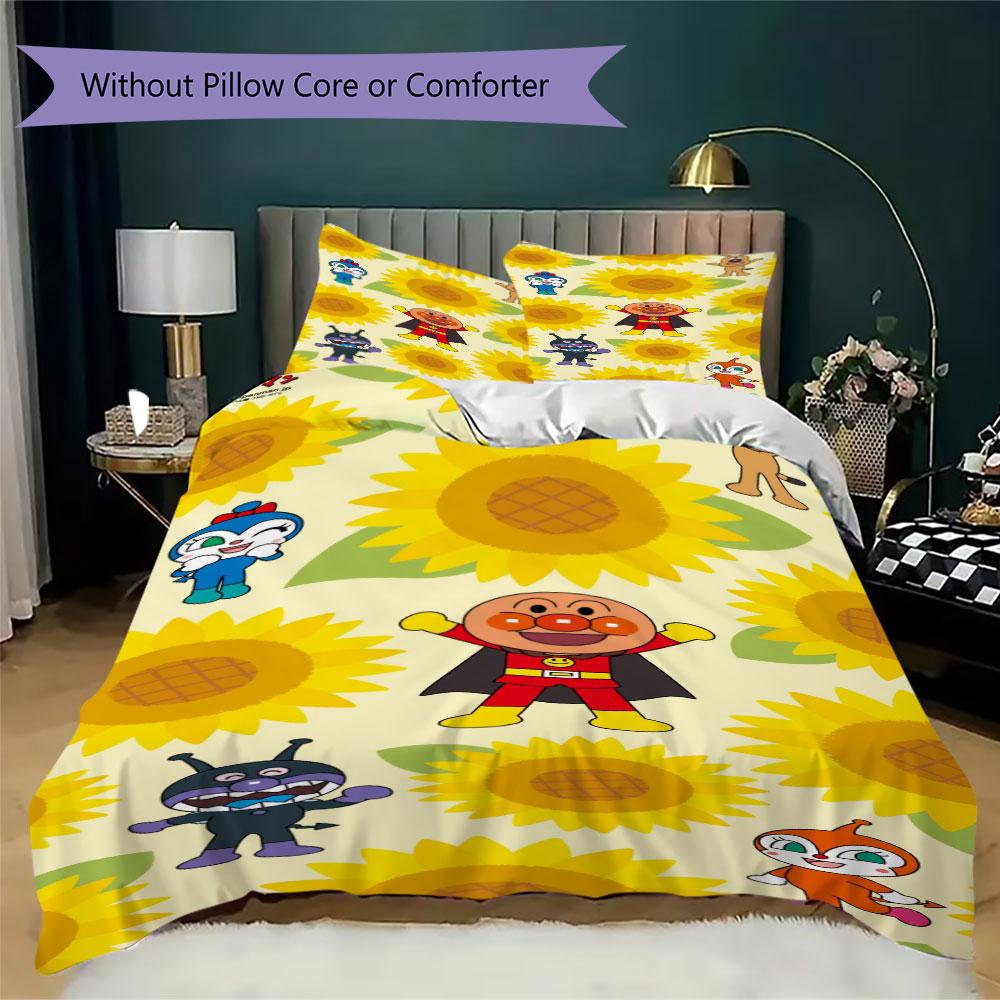 Anpanman Printed Cute Children's Duvet Cover Set, Three-Piece Set(1*Duvet Cover + 2*Pillowcase, Without Core),