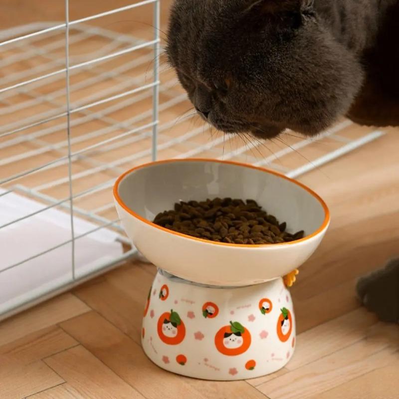 Multi-use Ceramic Cat Bowl Cute Anti Tipping Pet High Foot Bowl Slanted Mouth Non-slip Pet Drinking Feeder Kitten Puppy