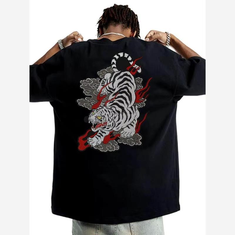 Tiger Tattoo Tshirt Pure Cotton Tshirt Unisexs Short Sleeved Shirt Pure Cotton Handsome Top Short Sleeved Shirt