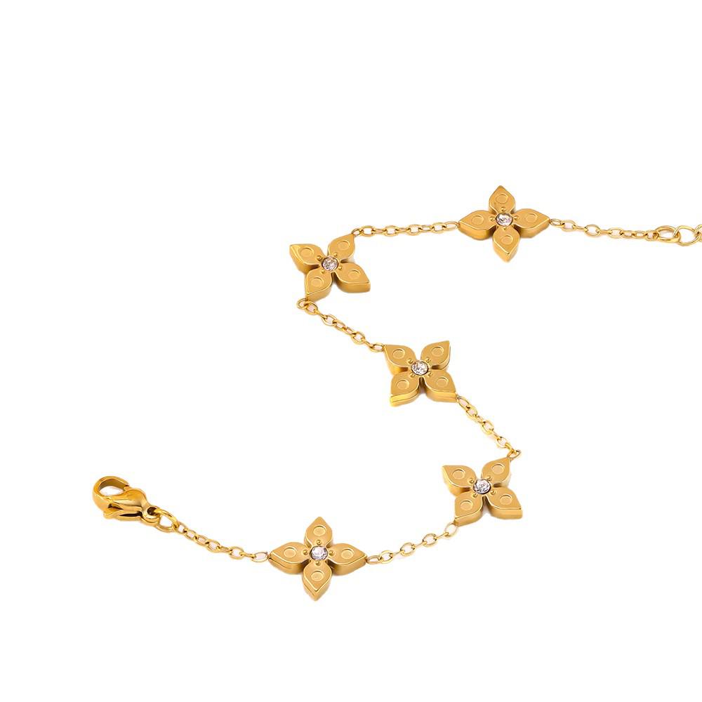 Elegant Four-Leaf Clover Titanium Bracelet with Micro-Paved Diamonds - Light Luxury Women's Floral Jewelry