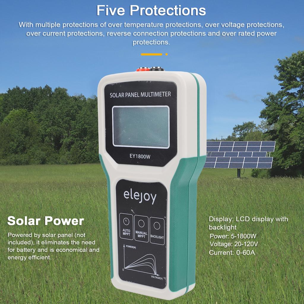 1800W Solar Panel Multimeter 120V Tester Photovoltaic Panel Multimeter Tester MPPT Photovoltaic Power Meter with LCD Backlight