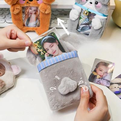 Uroczy Pluszowy Uchwyt na Karty Szczeniak Seria Zwierząt 3 cale Kpop Rękawy na Fotokarty Puszysty Koala Uchwyt na Fotokarty dla Kobiet Prezentacja Kart