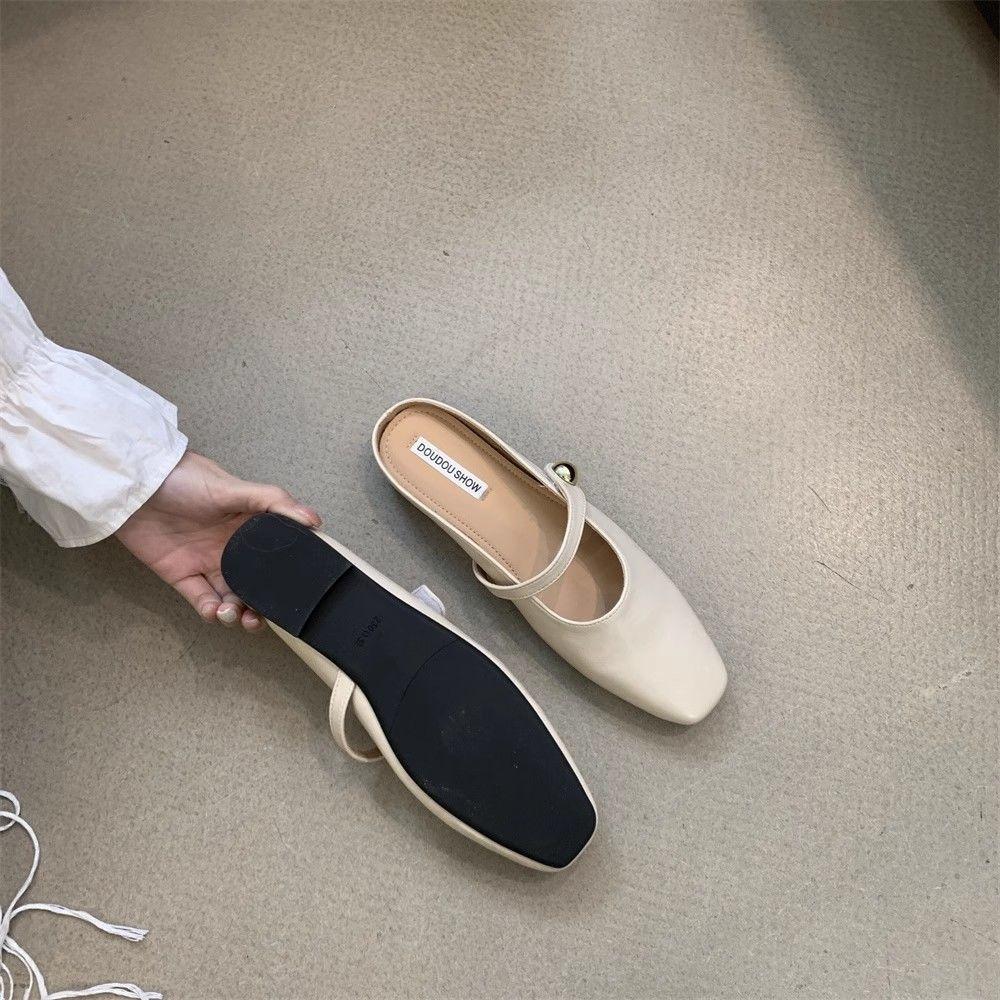 Fashion one-pedal bag head half slippers women's shoes 2025 new summer silver flat Korean version half-tray single shoes