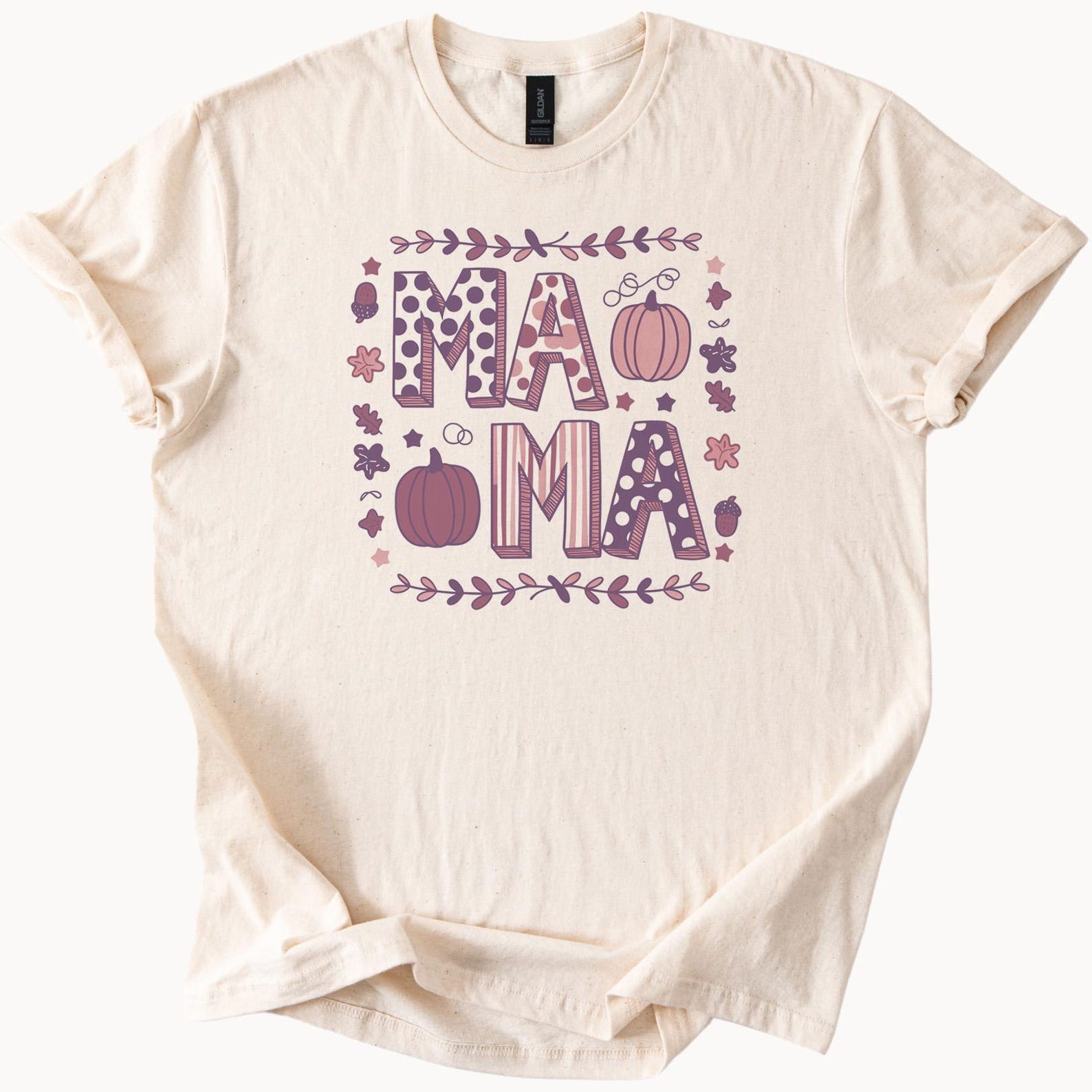 Mama Fall Pumpkin Shirt Cute Polka Dot Letter Graphic Tee Autumn Thanksgiving T Shirt for Neutral Boho Leaf Acorn Floral Print Top 110