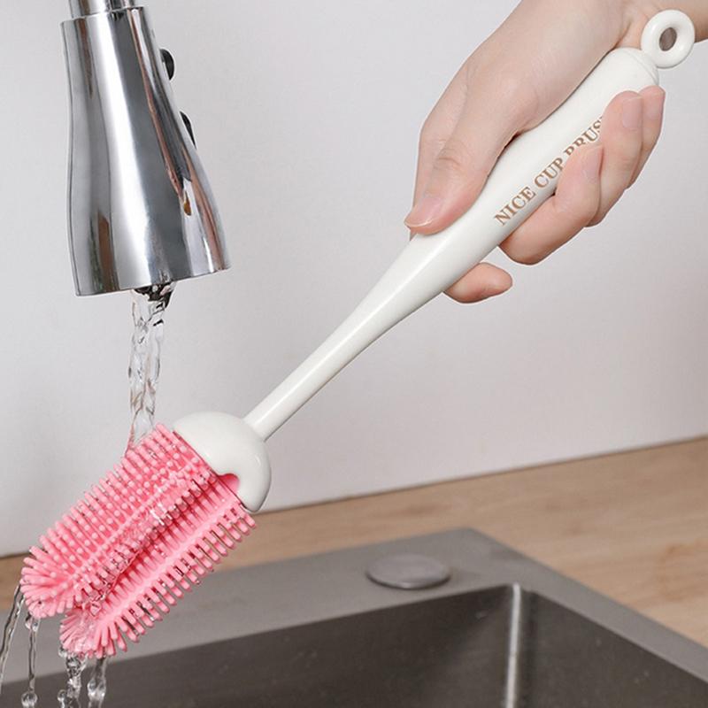 3-in-1 Silikon-Milchflaschenbürste Langer Griff Wasserglas Tasse Reinigungsbürste Multifunktionales Küchenreinigungswerkzeug
