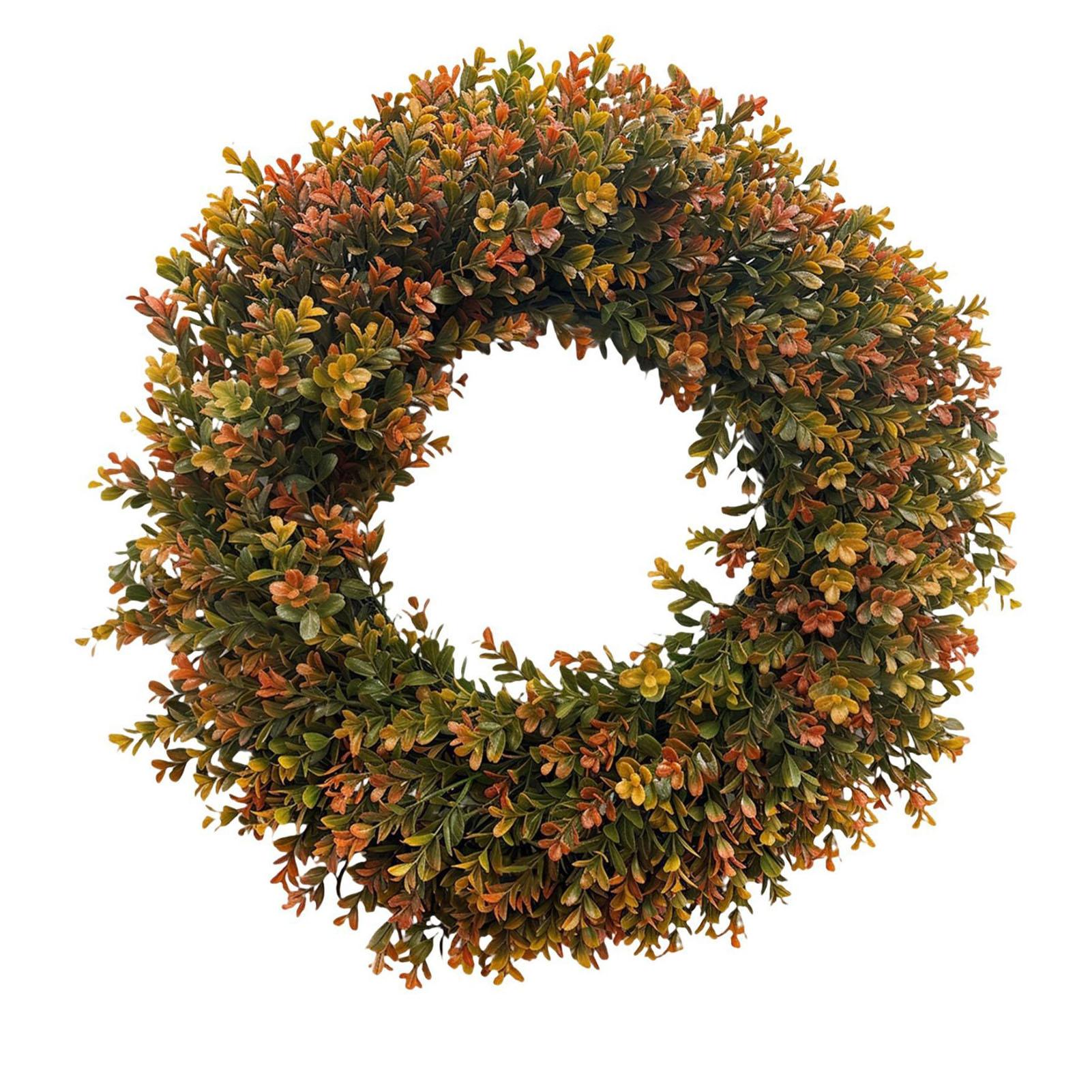 Herfstkrans 20 Inch Kunstmatige Buxuskrans voor Voordeur Oranje Groen Herfstkrans voor Huis Portiek Raam Boerderij Thanksgiving Decoratie black